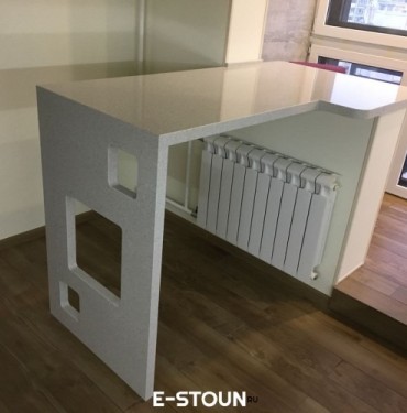 Столешница из камня на кухню с барной стойкой: материал кварцевый агломерат Samsung Radianz GG900 Gentle Gray