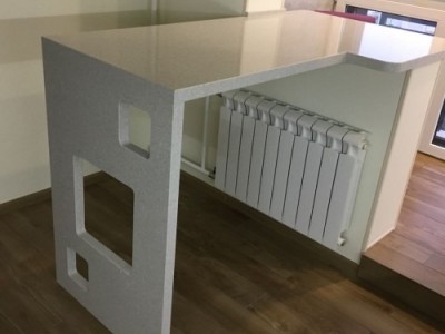 Столешница из камня на кухню с барной стойкой: материал кварцевый агломерат Samsung Radianz GG900 Gentle Gray