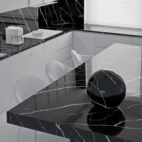 Noblle Quartz Q765 Nero Marquina (Марквина Чёрная) — фото 3