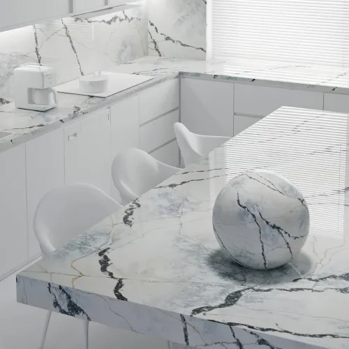 Noblle Quartz Q796 Calacatta Magic White (Белая волшебная калакатта) — фото 3
