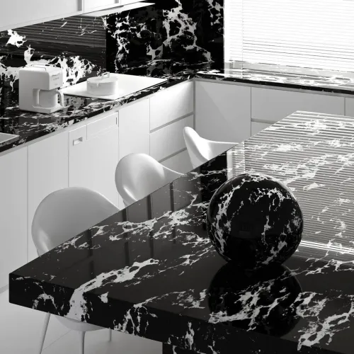 Noblle Quartz Q921 Arabescato Black (Чёрная Арабескато) — фото 3