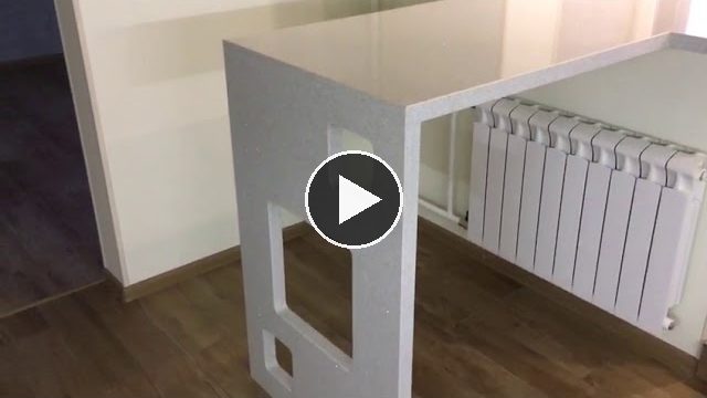 Видеообзор: Столешница из камня на кухню с барной стойкой: материал кварцевый агломерат Samsung Radianz GG900 Gentle Gray — ролик 1